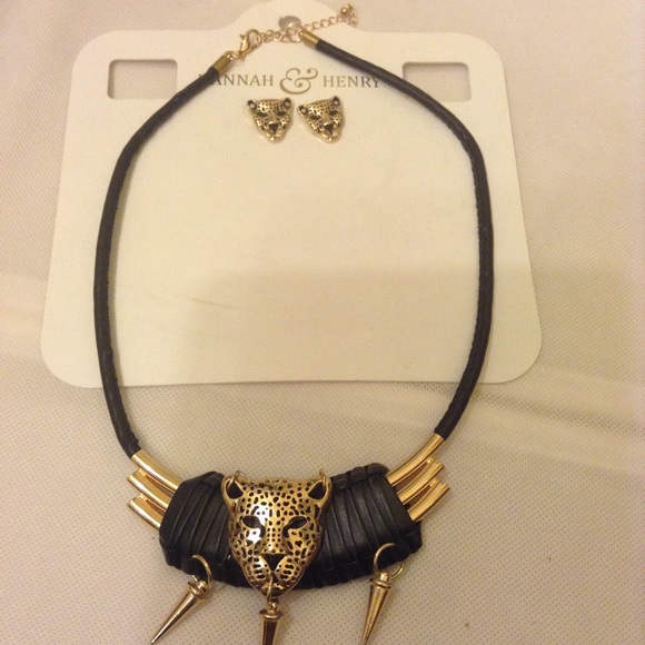 Leopard Animal Tiger necklace chain & earring set - Picture 3 of 4